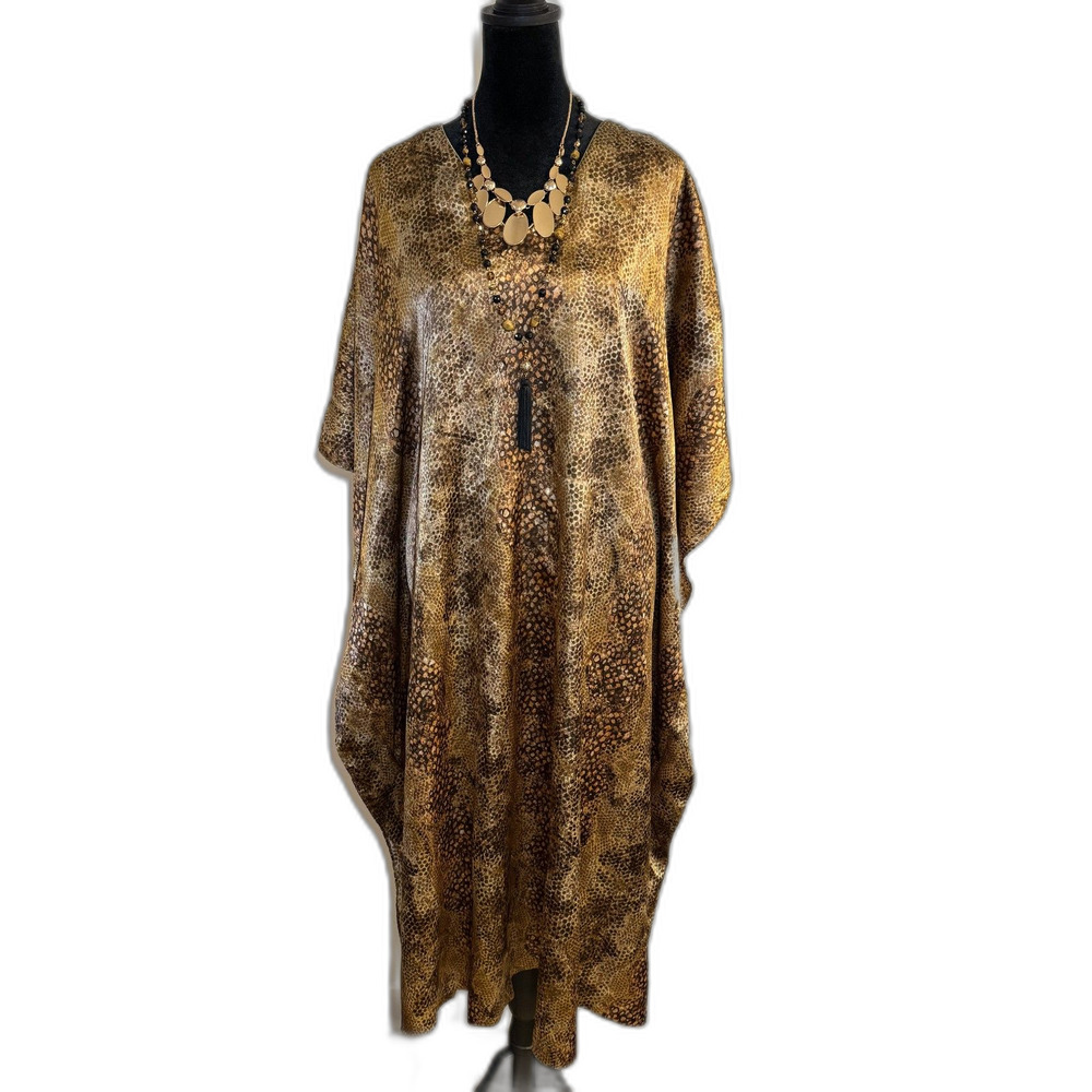 Snakeskin Print V-Neck Kaftan Maxi Dress — Batwing Sleeves